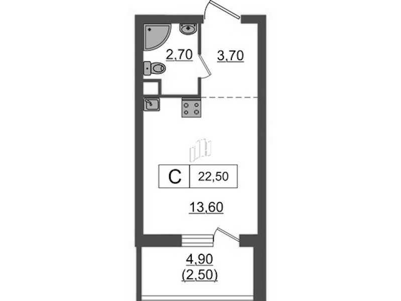 Квартира студия 22.5 м², 12/12 эт., ЖК «А101 Всеволожск»